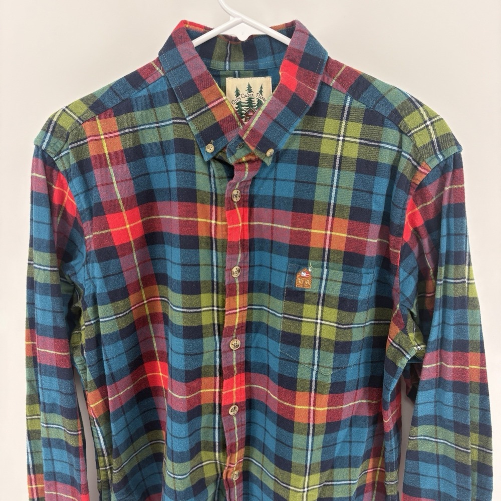 Kiel James Patrick Mens L Cozy Cabin Plaid Flannel Shirt 100% Cotton Embroidered - Picture 2 of 10
